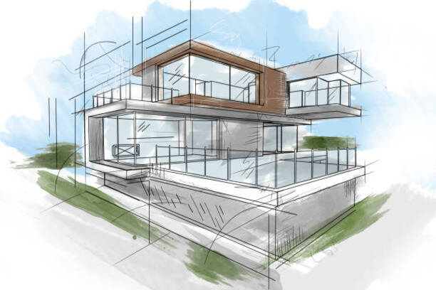 Basic sketch of a beautiful modern house – architecture concepts